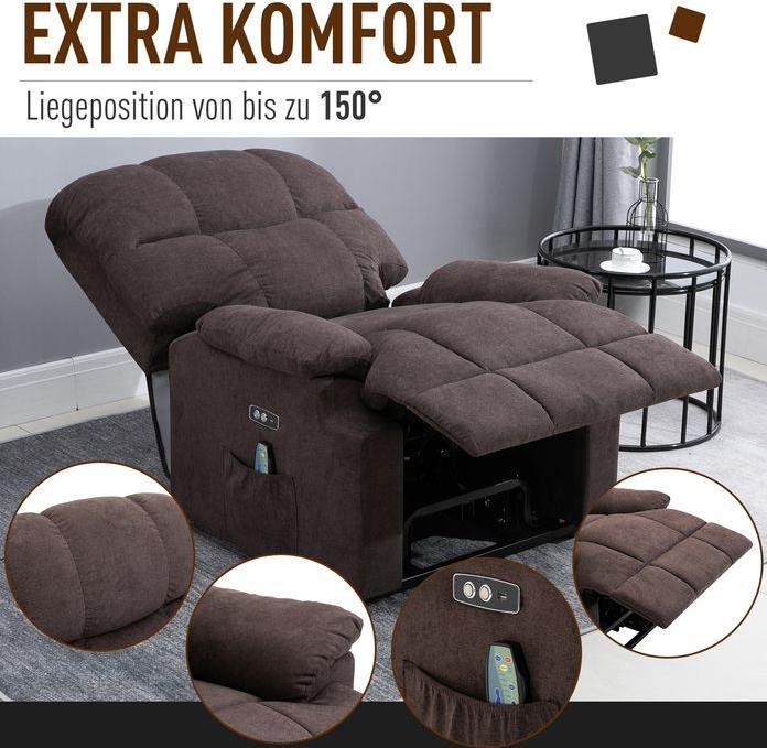 Image du produit Swisshandel24 Massagesessel mit Aufstehhilfe, Wärme, USB-Fernbedienung, Braun 83x95x105cm