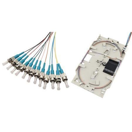 Tecline Cassetta di giunzione FO con 12x pigtail in fibra OM3, colorati, ST/UPC, 2,0 m, 12 pezzi (2 m), Cavo di rete