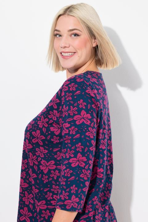 Produktbild Ulla Popken Longshirt, Blüten, A-Linie, V-Ausschnitt, 3/4-Arm (58)