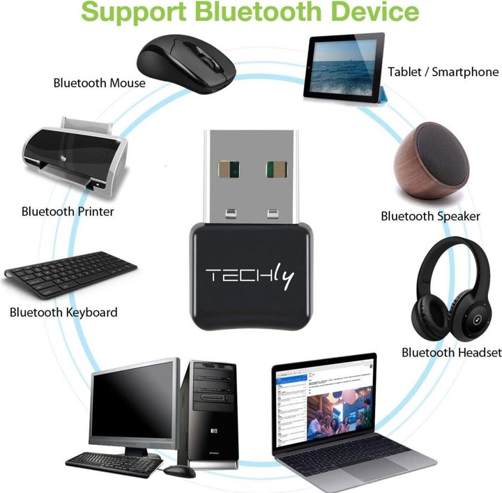 Actual product image Techly USB dongle adapter Bluetooth 5.0 class 2 + EDR (Transmitter & Receiver)