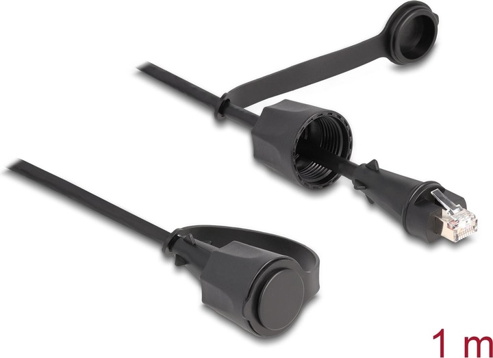 Productafbeelding Delock Netwerkkabel RJ45 plug naar RJ45 plug Cat.6 STP met afsluitdop buiten IP68 stof- en wat (STP, CAT6, 1 m)
