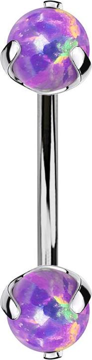 Actual product image Star Piercing Micro Banane silber Innengewinde mit zwei Kugeln Opal violett gefasst (without brass, Titanium)