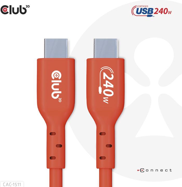 Actual product image Club 3D Club3D Cable USB 2 Type C PD 240W / 480Mb 1m St/St retail (1 m, USB 2.0, 240 W)