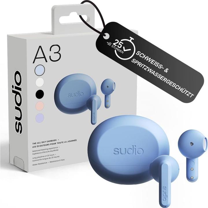 Image du produit Sudio Casque A3 Bleu Intra-auriculaire True Wireless (ANC, 25 h, Sans fil)