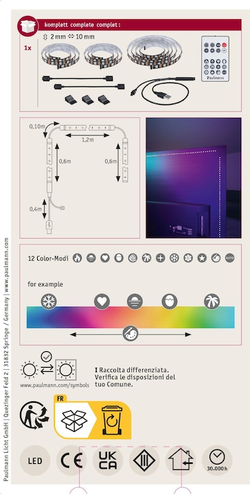 Image du produit Paulmann EntertainLED USB TV Stripe (Multicolore, 240 cm, Intérieur)