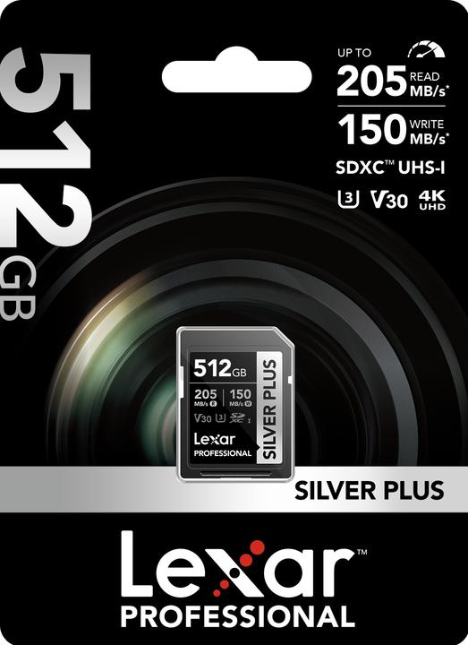 Image du produit Lexar Carte SDXC Silver Plus 512 GB (512 Go, SDXC, U3, UHS-I)
