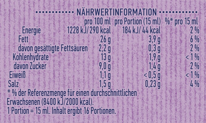 Nutritional values and ingredients Hellmann's Garlic Herb (293 g)