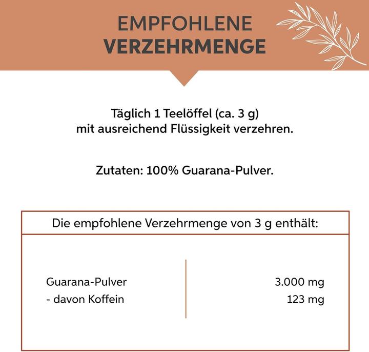 Valori nutrizionali e ingredienti Eltabia Guaranà in polvere dal Brasile | Caffeina naturale in qualità di alimento grezzo di prima qualità (Polvere, 200 g)