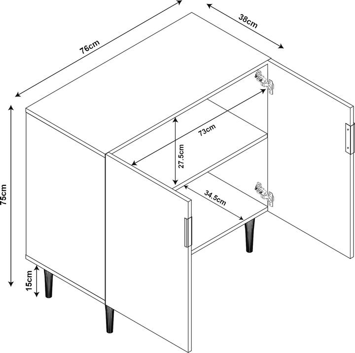 Image du produit En.Casa Sideboard Starvili mit 2 Türen 75x76x38 cm Grau (76 x 38 x 75 cm)
