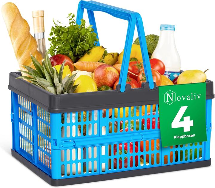 Image du produit Novaliv Klappbox Blau 4er Set - 16L Faltkorb mit Henkeln - Vielseitiger Einkaufskorb - Praktische Au (16 l)