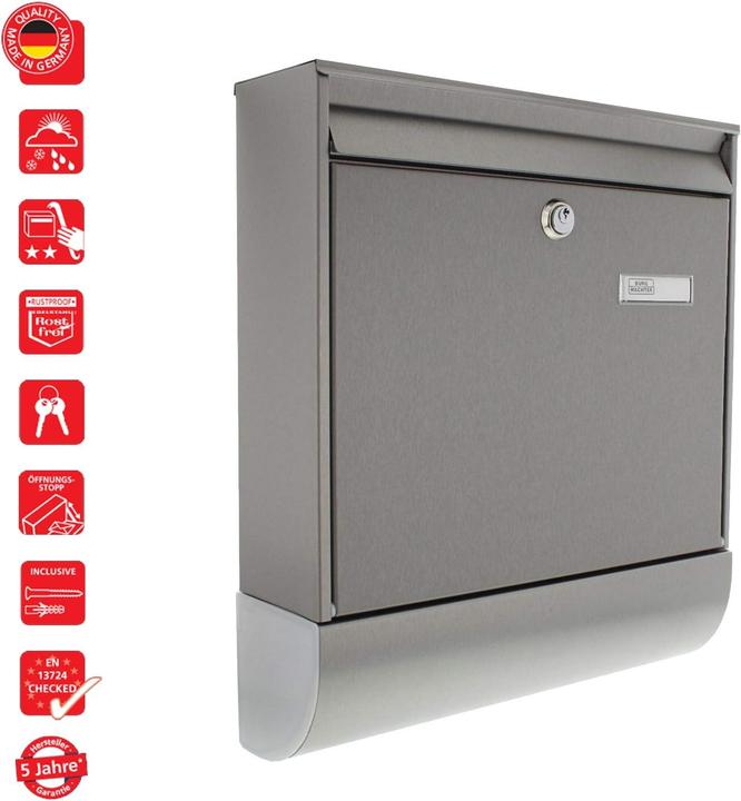 Actual product image Burg Wächter Letter box set stainless steel WxHxD 362/422/100 mm Borkum 38770 NI with flap newspaper box Ö