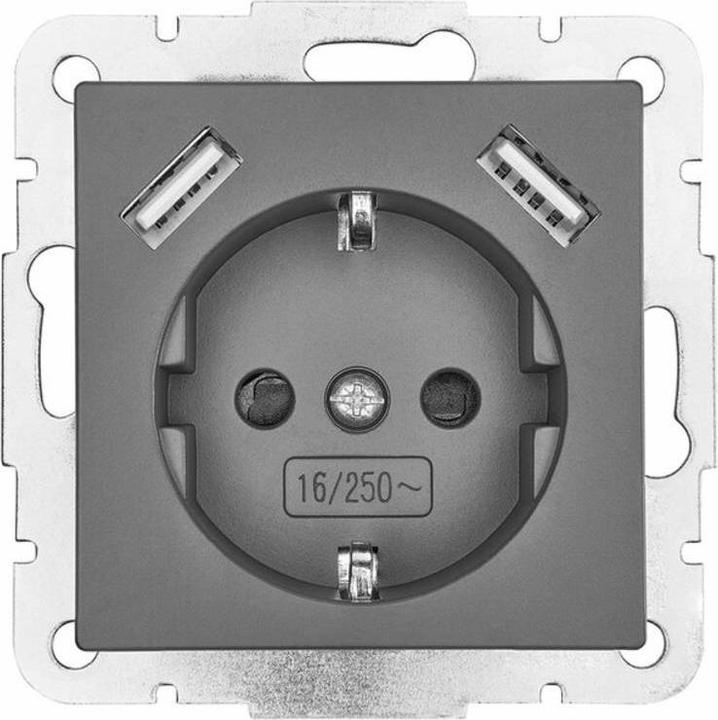 Actual product image LEDmaxx 2xUSBprotective contact socket20mAanthracite