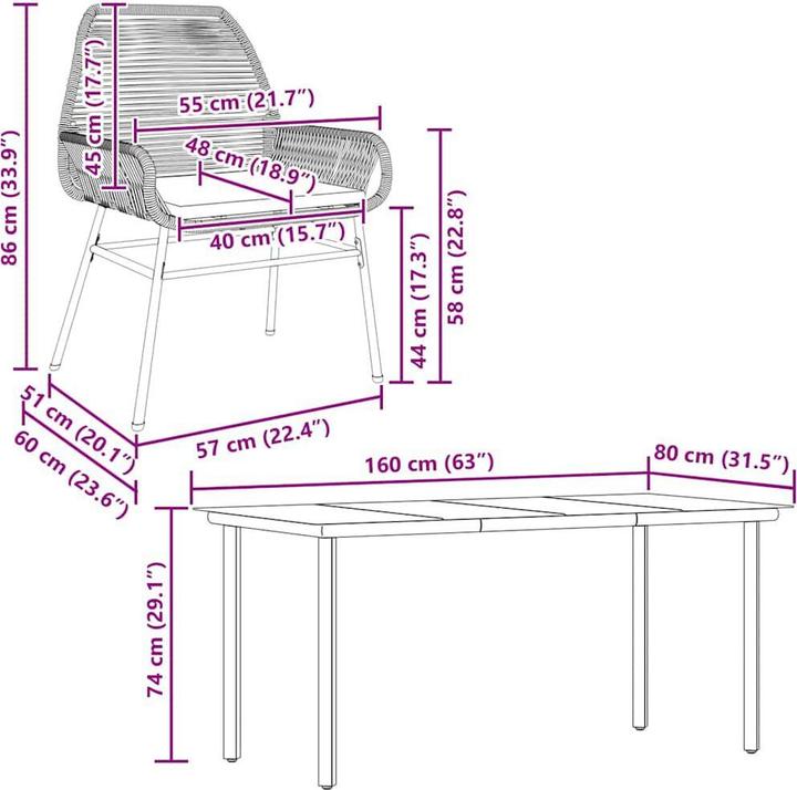 Produktbild vidaXL Garten Essgruppe (160 x 80 x 74 cm)