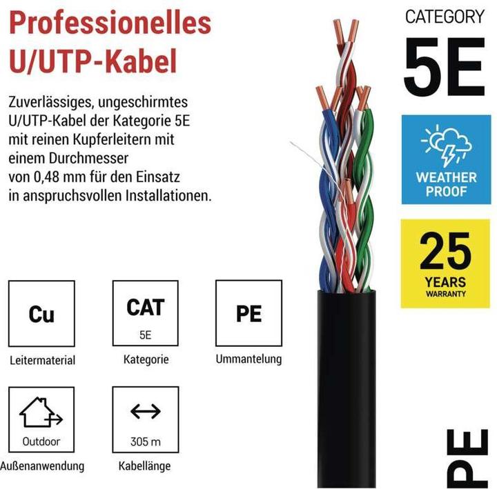 Immagine prodotto Emos Utp Cable Cat5e Pe Outdoor 305m Box (UTP, CAT5e, 305 m)