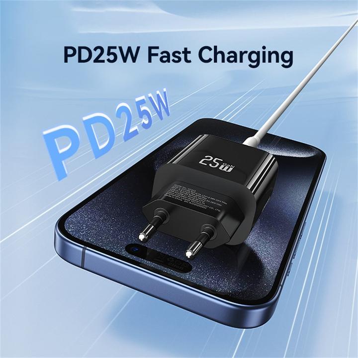 Actual product image Usams Wall Charger CC315 T65 25W 1xUSB-C 1xUSB-A Fast Charging black (25 W, 2 ports)