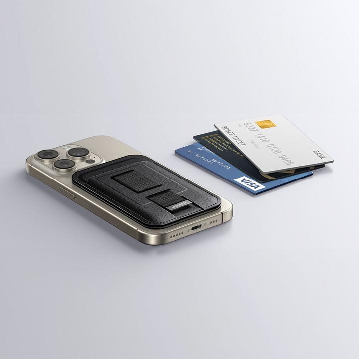 Produktbild Ugreen Magnetic Wallet 45166 magnetic MagSafe with stand and finger holder - black (Apple iPhone X, LG X5 Android One)