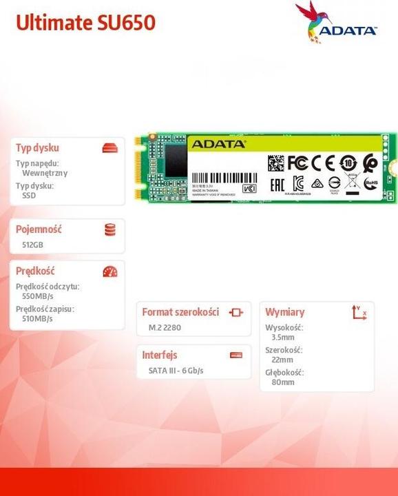 Actual product image Adata Ultimate SU650 (512 GB, M.2 2280)