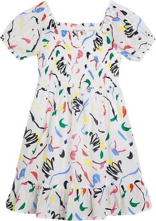 Actual product image Tommy Hilfiger ALLOVER PRINT SMOCKED DRESS Meisjes Jurk - White - Maat 12 (152)