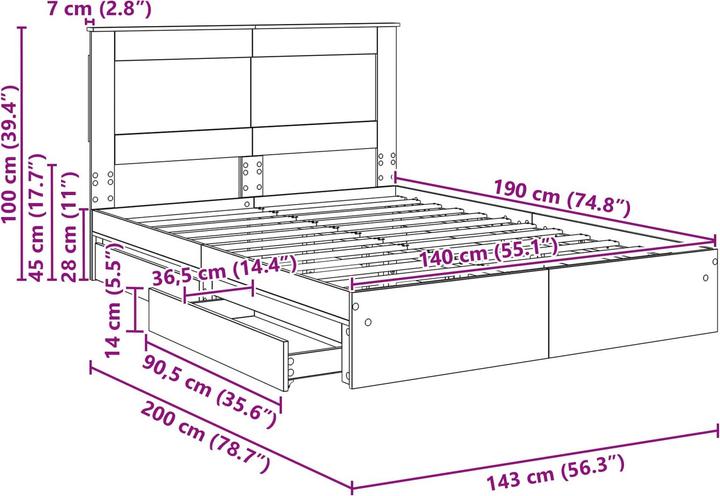 Image du produit vidaXL Modernes Bett (140 x 190 cm)
