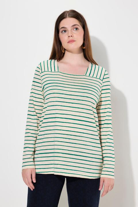 Immagine prodotto Ulla Popken Maglia con righe, scollo rettangolare, maniche lunghe e cotone biologico (50, 52)