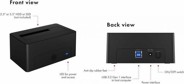 Image du produit Icy Box Station d'accueil pour 1x HDD/SSD,IB-1121-U3 (USB-A, 3 ports)
