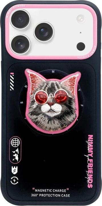 Produktbild Nimmy Etui Glasses Cool Cat MagSafe do iPhone 17 czarno różowy (Apple iPhone 17)