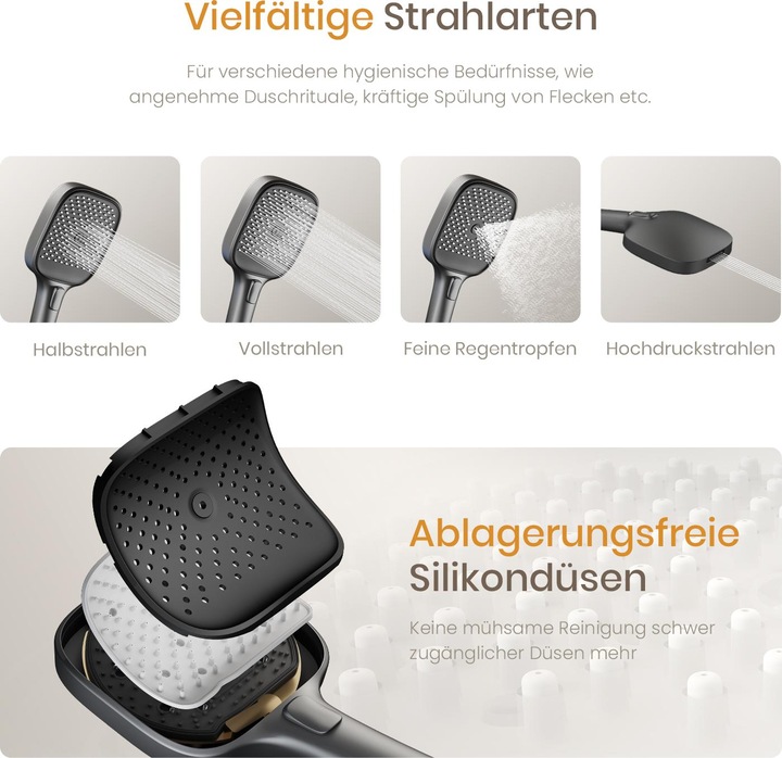 Produktbild Emke Duschsystem mit Thermostat Anthrazit Matt Einstellbarer Durchfluss 4-Strahl Handbrause inkl Brausest