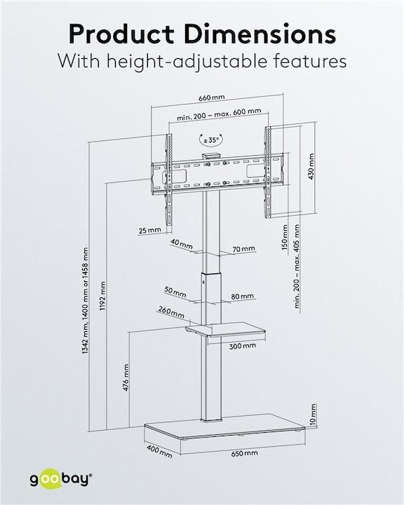 Produktbild Goobay TV-Bodenständer Basic (Universal, 65", 40 kg)