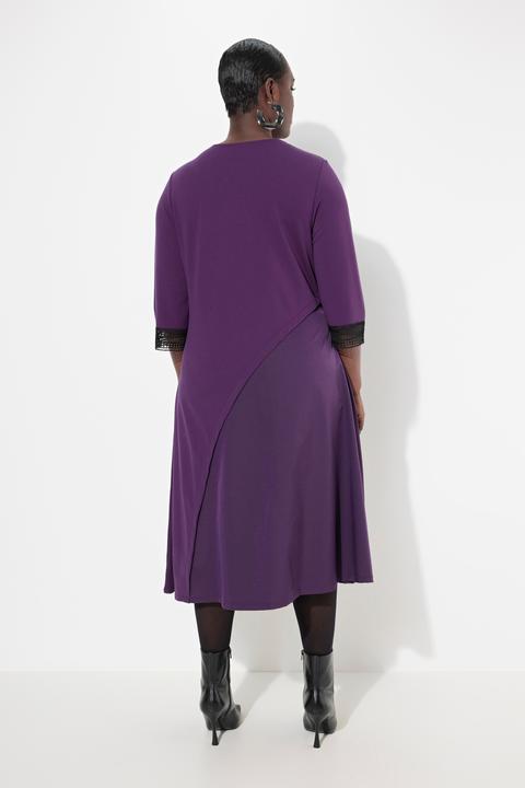 Produktbild Ulla Popken Punto-Kleid, A-Linie, Tafteinsatz, V-Ausschnitt, 3/4-Arm (42, 44)