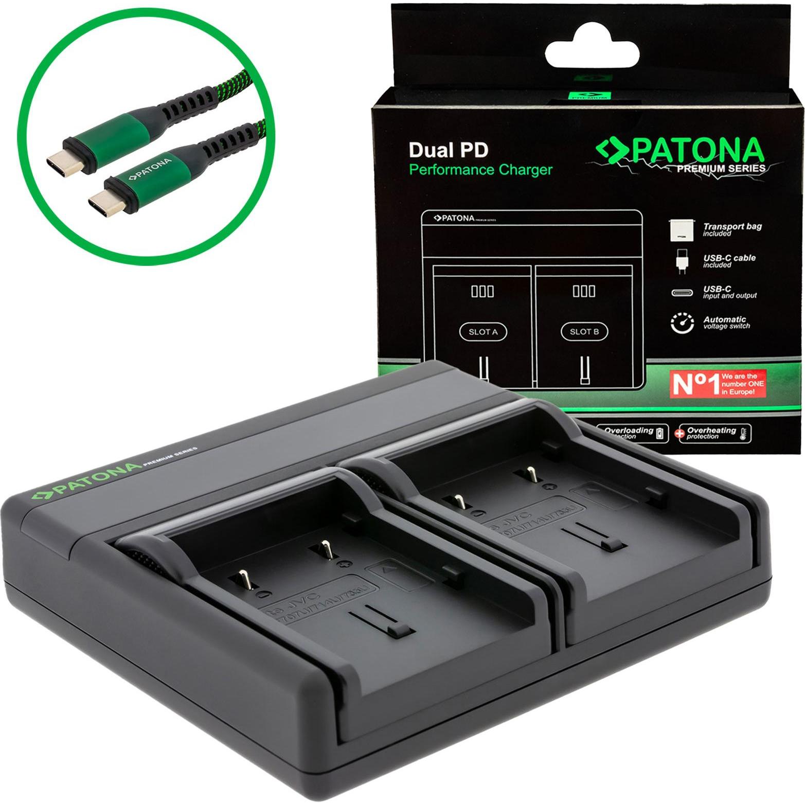 Patona Batterie di ricambio Doppio caricatore USB USB-C (Caricabatterie per fotocamere), Alimentatore fotocamera
