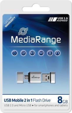 Produktbild MediaRange USB Nano-Speicherstick mit Micro USB-Adapter (8 GB, USB-A, Micro USB-A)