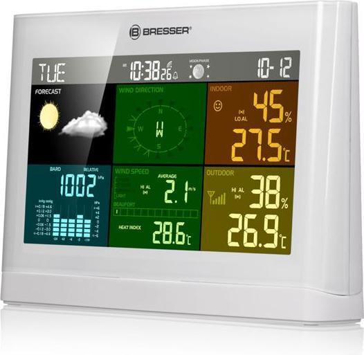 Image du produit Bresser Station météo 5-en-1- avec capteur extérieur multifonctionnel- avec pluviomètre et anémomètre- blanc