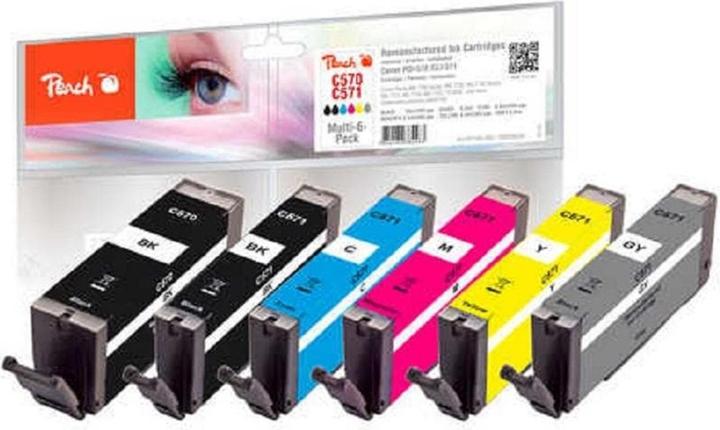 Actual product image Peach Ink Set Canon 570XL/571XL, Multi-6-Pack BK/PBK/C/M/Y/G (C, FC, G, M, PBK, Y)