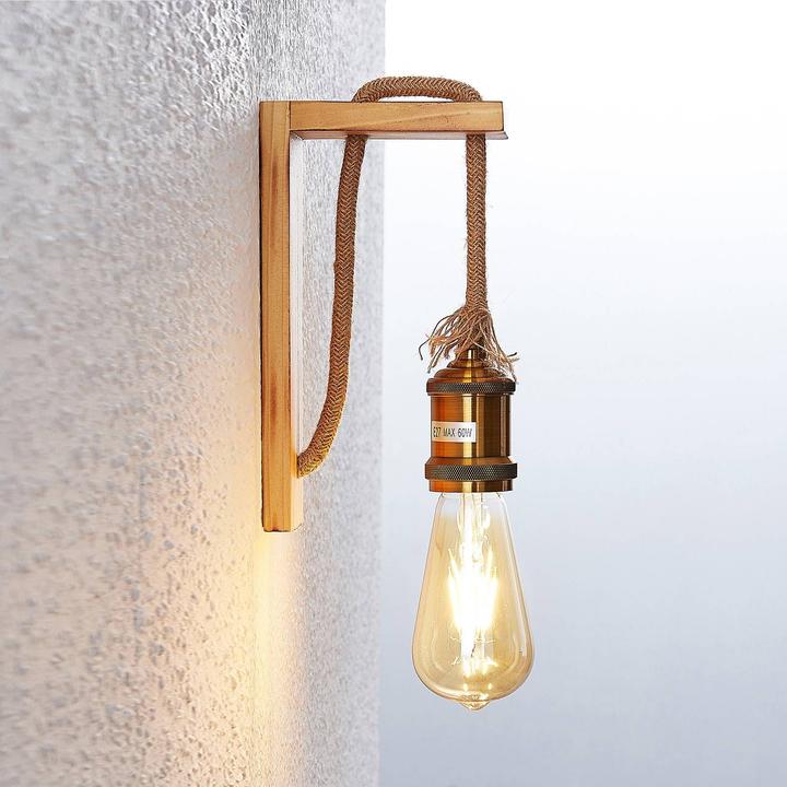 Produktbild Lindby Helou Holz-Wandlampe mit sichtbarer Fassung (E27)