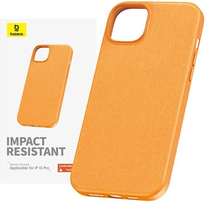 Actual product image Baseus Phone Case for iPhone 15 ProMax Fauxther Series (Orange) (Apple iPhone 15 Pro Max)