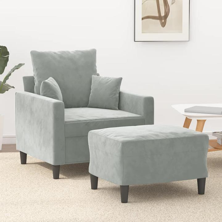 Produktbild vidaXL Sessel mit Hocker Hellgrau 60 cm Samt,Farbe