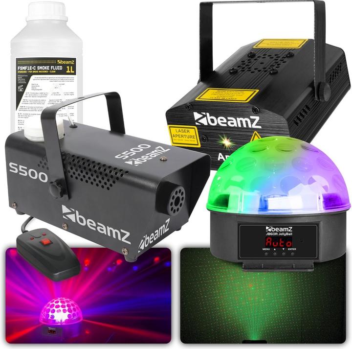BeamZ Partybeleuchtung - Partybeleuchtung mit LED -Disco -Lampe, Laser und 500 -W -Rauchmaschine (1 W, LED)