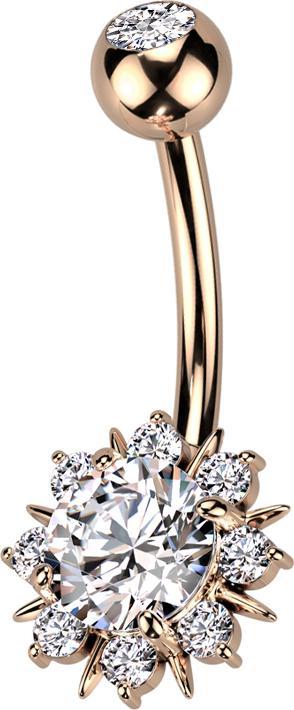 Produktbild Star Piercing Banane rosegold mit Kugel Kristall silber Sonne mit Kristallen (Messing, Chirurgenstahl 316L)