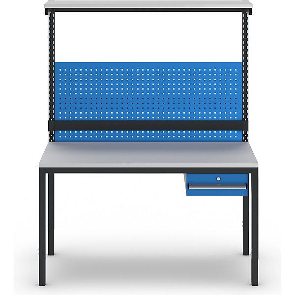 Actual product image kaiserkraft Height adjustable complete workshop workstation, with single drawer, perforated (150 cm, 70 cm)