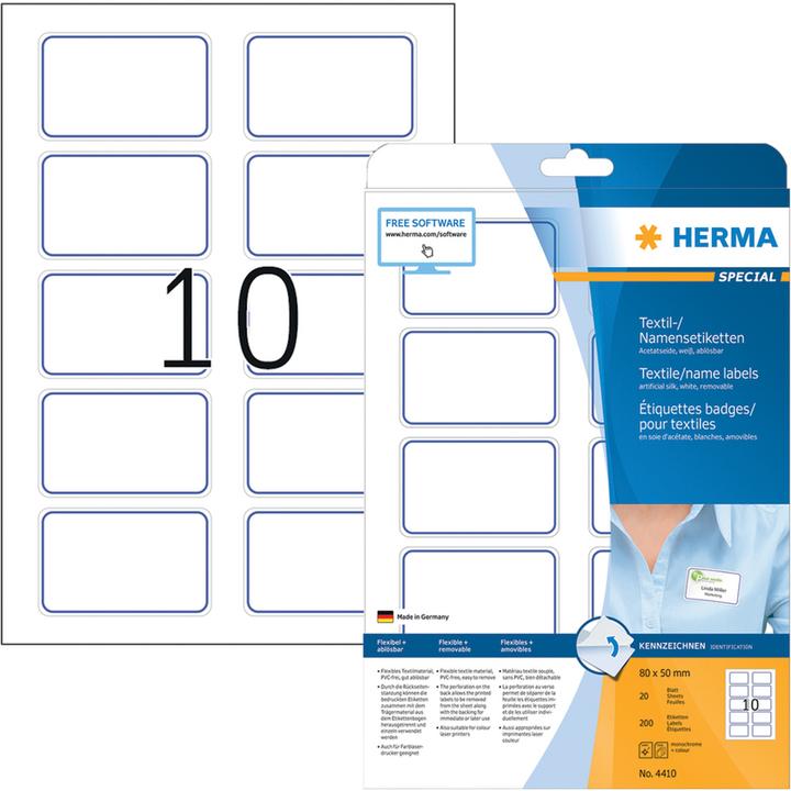 Actual product image HERMA A4 removable name labels