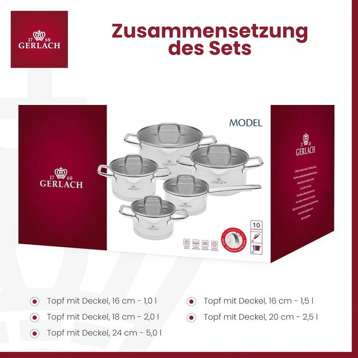 Produktbild Gerlach Induktionstopf-Set (5-teilig) (Pfannenset + Topfset, Edelstahl)