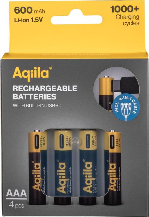 Produktbild Aqiila - USB-C Wiederaufladbare Batterie - AAA - 600 mAh - 4er-Pack (4 Stk., AAA, 600 mAh)