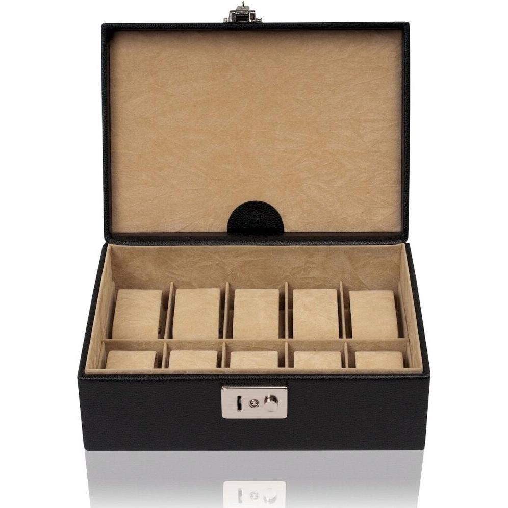 Windrose, Uhrenbox + Schmuckaufbewahrung, Uhrenkoffer Beluga 10 - Schwarz, Schwarz