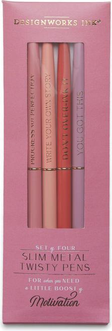 Produktbild Designworks Twisty Slim Metal Pen Set - Motivation (Set of 4) (Pink, Rot, Violet, 4x)