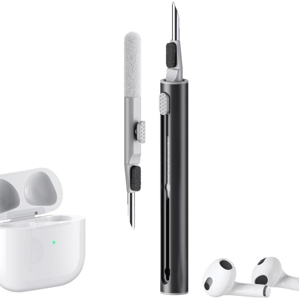 Screenguard 3-in-1 Kopfhörer Reinigungsstift Cleaning Kit (Apple AirPods, Samsung Galaxy Buds FE), Cuscinetti per cuffie, Nero, Grigio