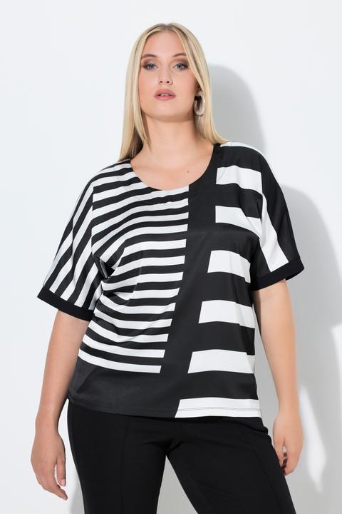 Actual product image Ulla Popken Striped Mixed Material Tee (60)