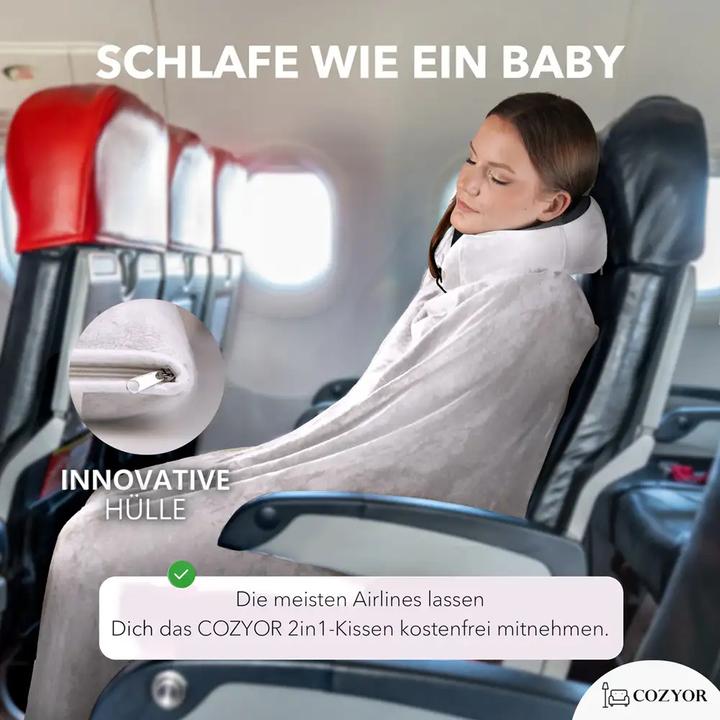 Immagine prodotto Cozyor Coperta da viaggio e cuscino da viaggio 2 in 1 per l'aereo (Cuscino per testa e collo)
