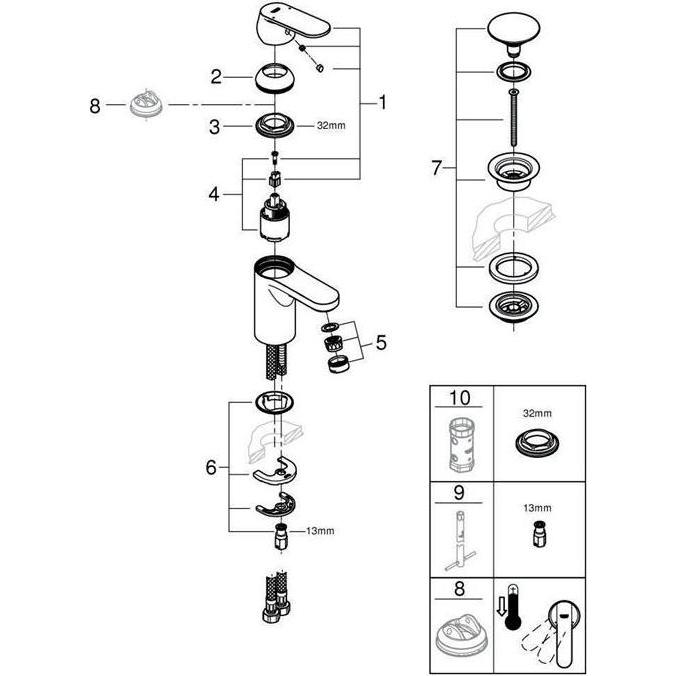 Thumbnail - Grohe, Badarmatur, EH-WTbatt EUROSMART C 1/2" S-Size chr