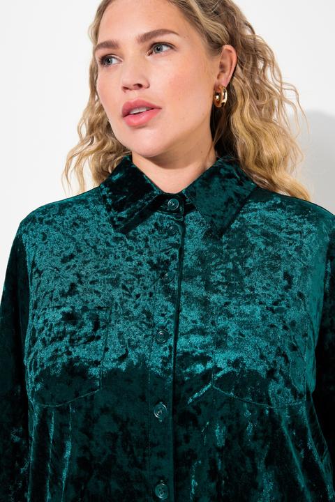 Actual product image Ulla Popken Velvet Long Sleeve Button-Down Blouse (46, 48)