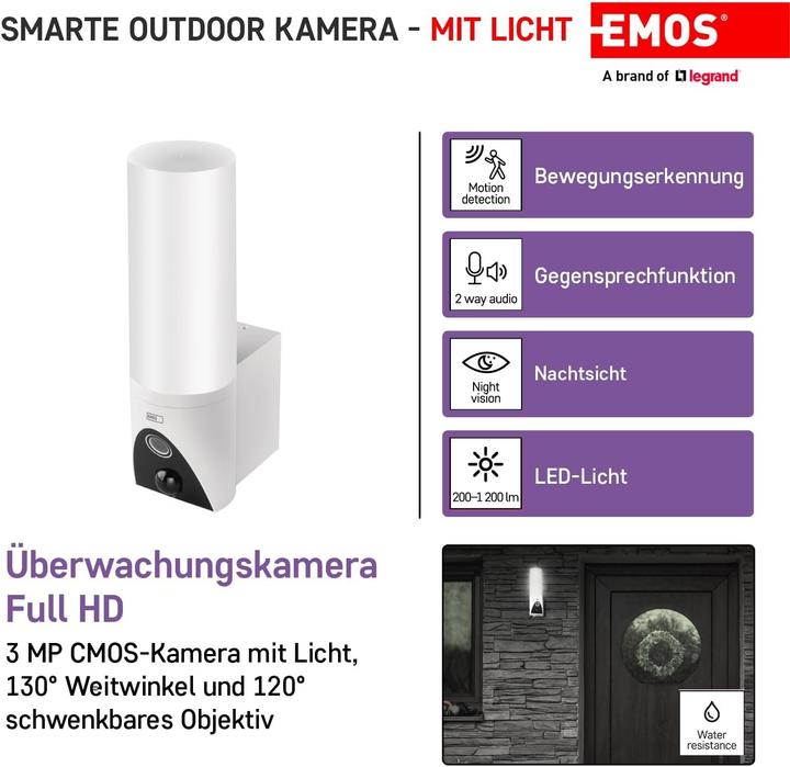 Produktbild Emos GoSmart Rotierende Outdoor IP Kamera mit WiFi und Licht IP-310 TORCH, weiss (2304 x 1296 Pixels)